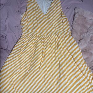 LOFT Mustard and White Diagonal Striped Dress